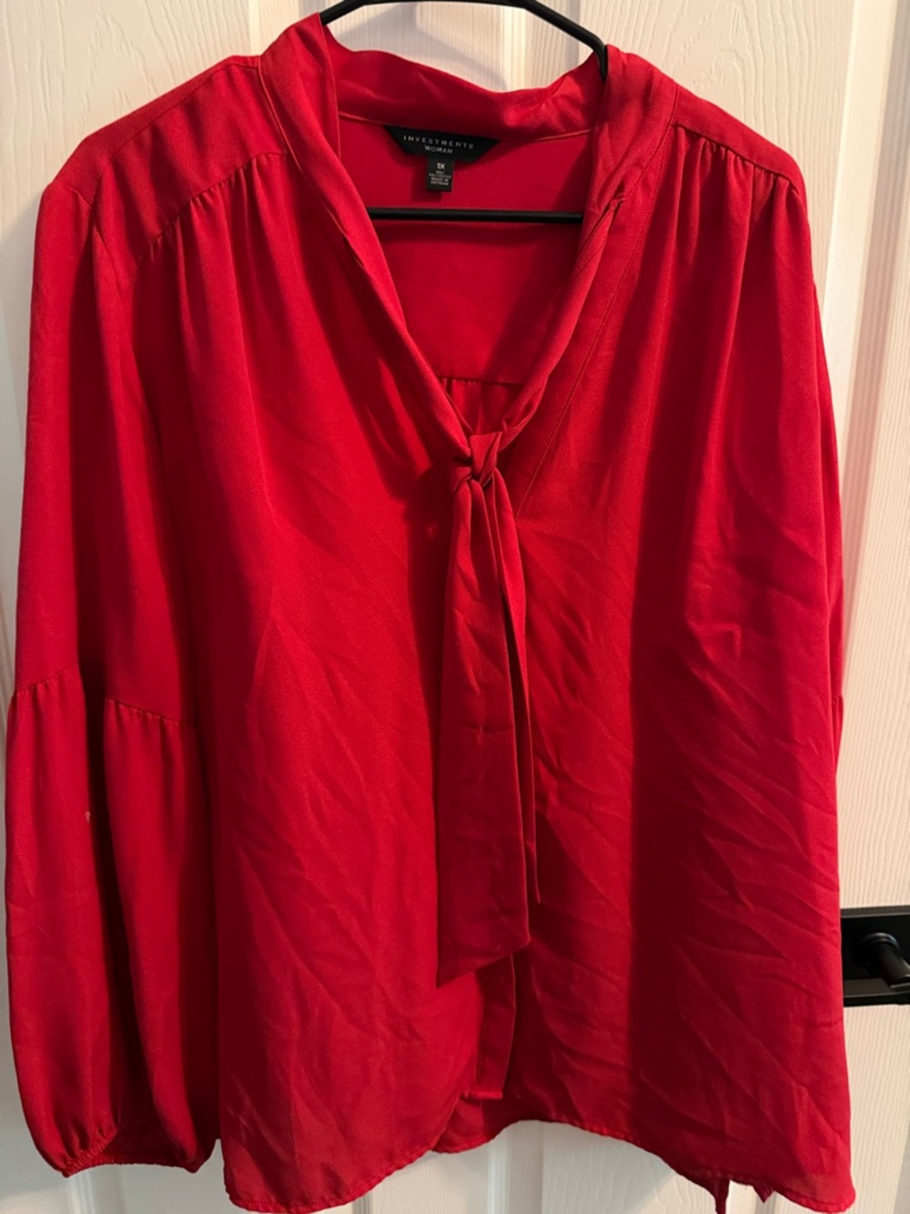 Investments Bright Red Tie-Neck Blouse